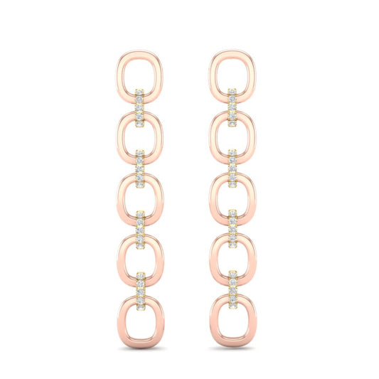 14k Rose Gold Diamond Chain-Link Drop Earrings - Abtin & Company 