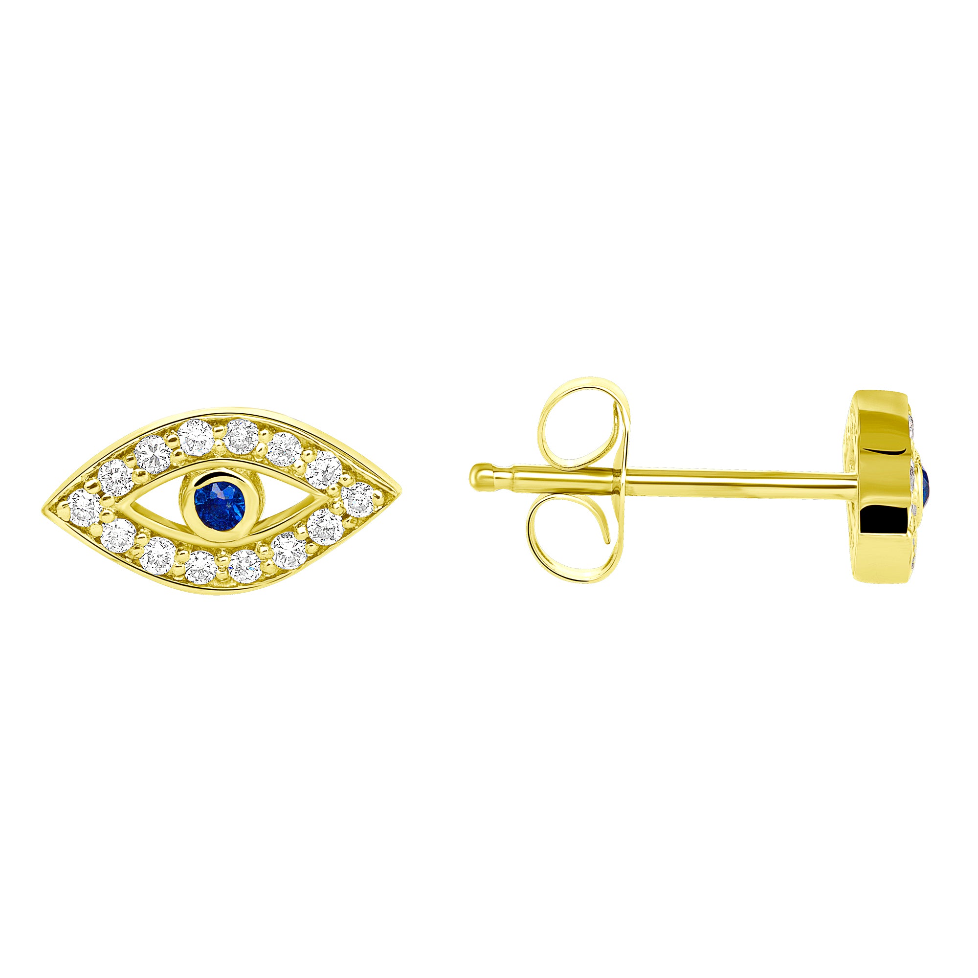 14k Gold Diamond and Blue Sapphire Evil Eye Earring - Abtin & Company 