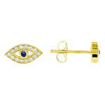 14k Gold Diamond and Blue Sapphire Evil Eye Earring - Abtin & Company 