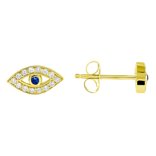 14k Gold Diamond and Blue Sapphire Evil Eye Earring - Abtin & Company 