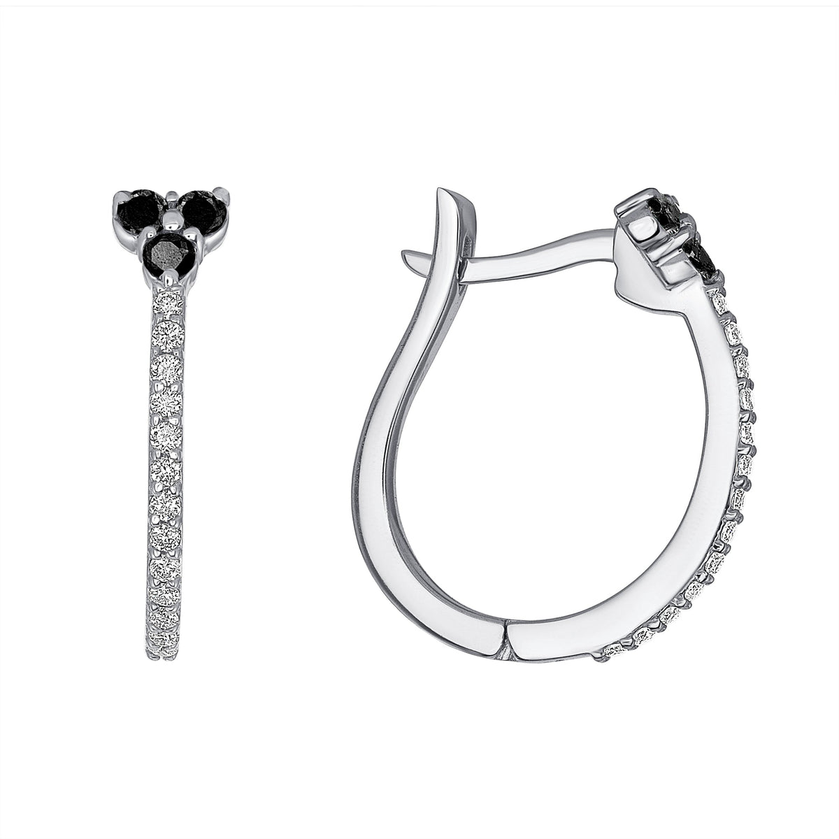 14k Black Diamond Flower Huggies Earring ABH-101.1W-BDD  - Abtin & Co.