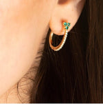 14k Diamond and Aquamarine Flower Huggie Earring ABH-101.1R-AQD  - Abtin & Co.