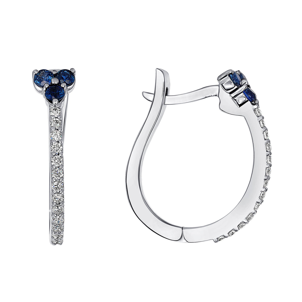 14k Diamond and Blue Sapphire Flower Huggie Earring ABH-101.1W-BSD  - Abtin & Co.