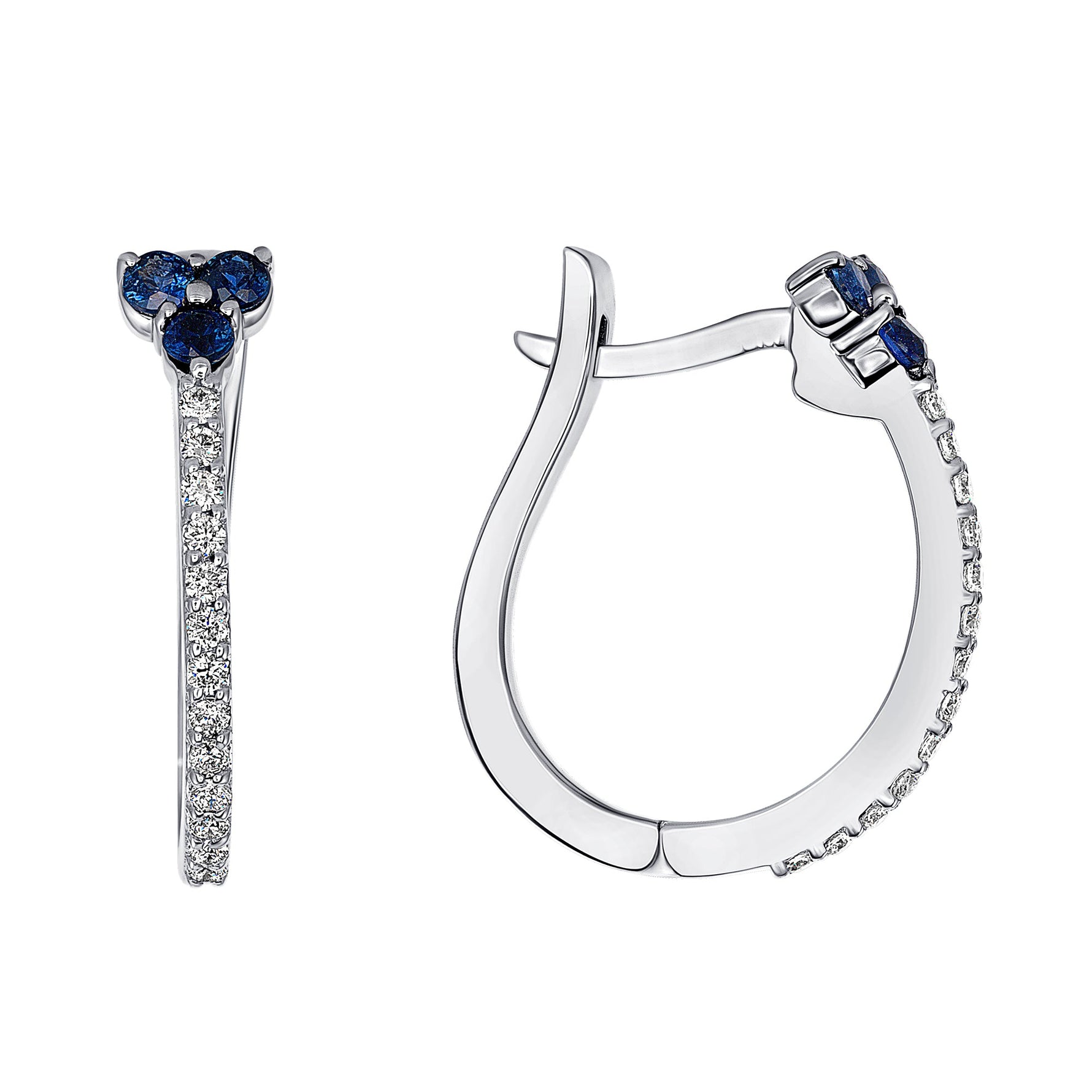 14k Diamond and Blue Sapphire Flower Huggie Earring ABH-101.1W-BSD  - Abtin & Co.