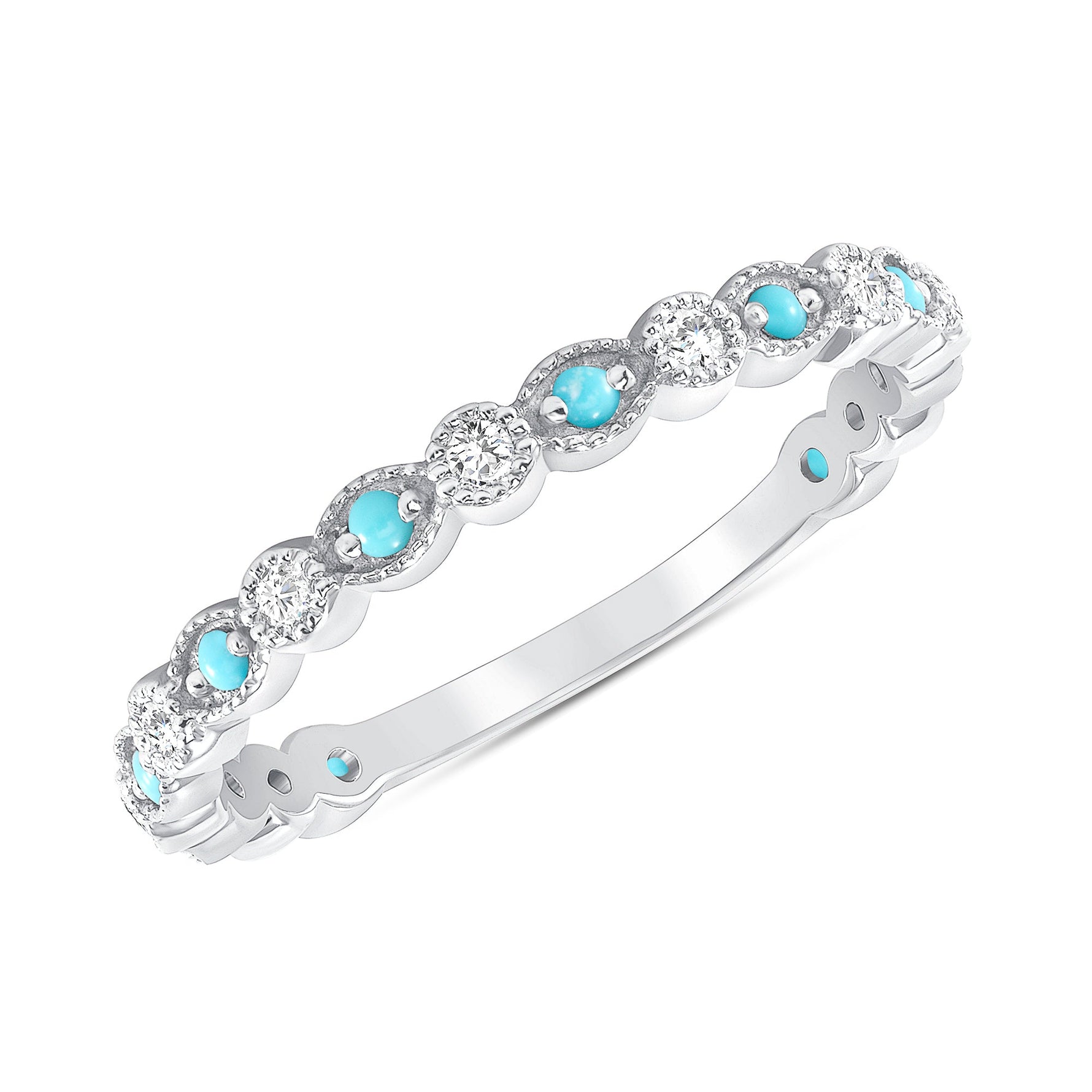 14K Diamond and Turquoise Milgrain vintage Stacking ring Ring ABB-243.2-TQD  - Abtin & Co.