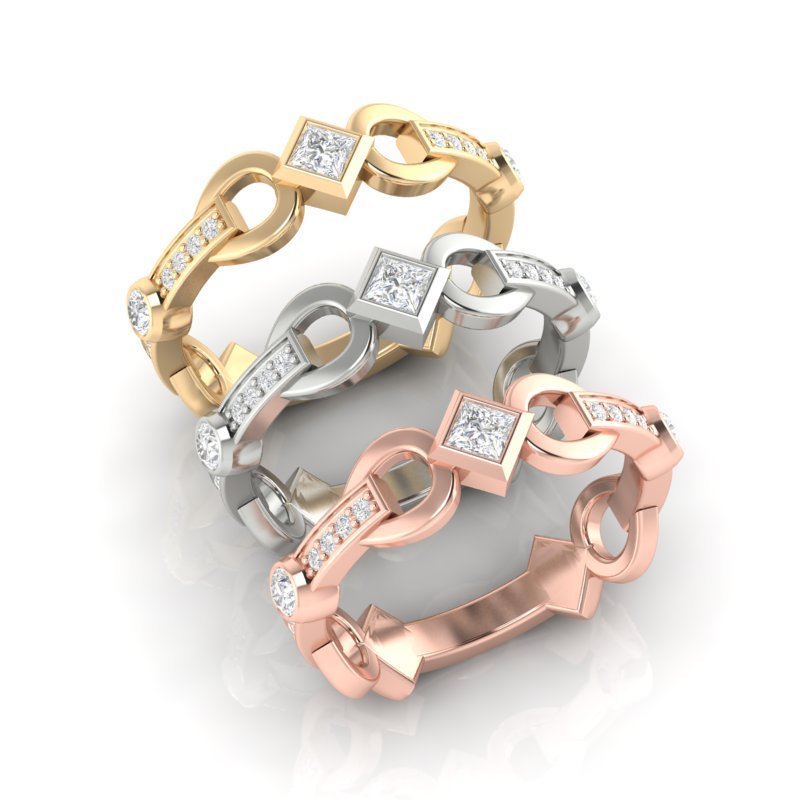 14k Diamond Interlock Stackable Ring Wedding Band Ring ABB-197-D  - Abtin & Co.