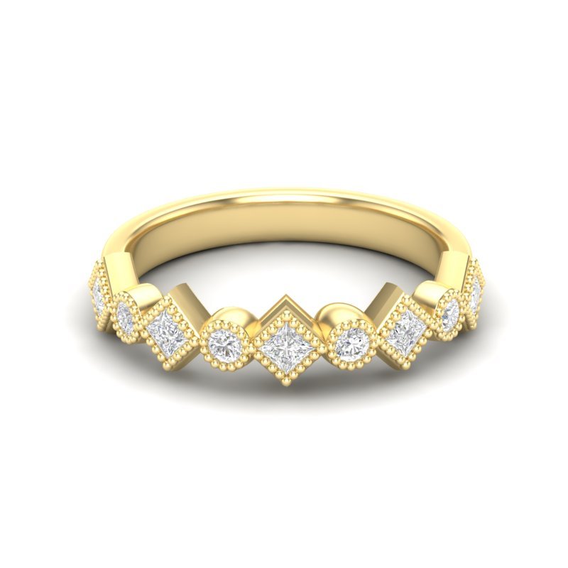 14k Diamond Milgrain Bezel Stackable Wedding Band Ring ABB-179-D  - Abtin & Co.