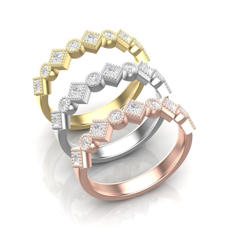 14k Diamond Milgrain Bezel Stackable Wedding Band Ring ABB-179-D  - Abtin & Co.