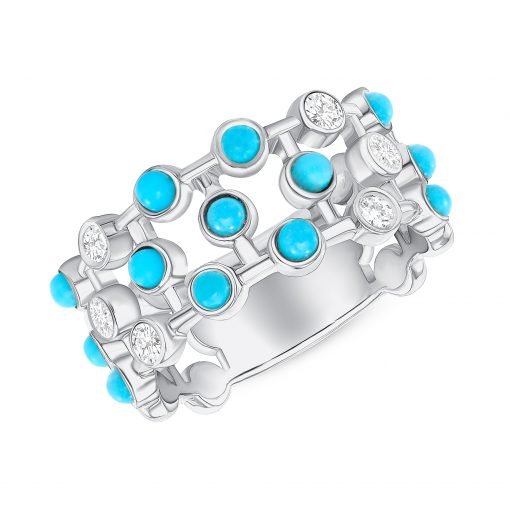 14K Diamond & Turquoise Bezel set Bubble Ring Ring ABB- 218V6-TQD  - Abtin & Co.