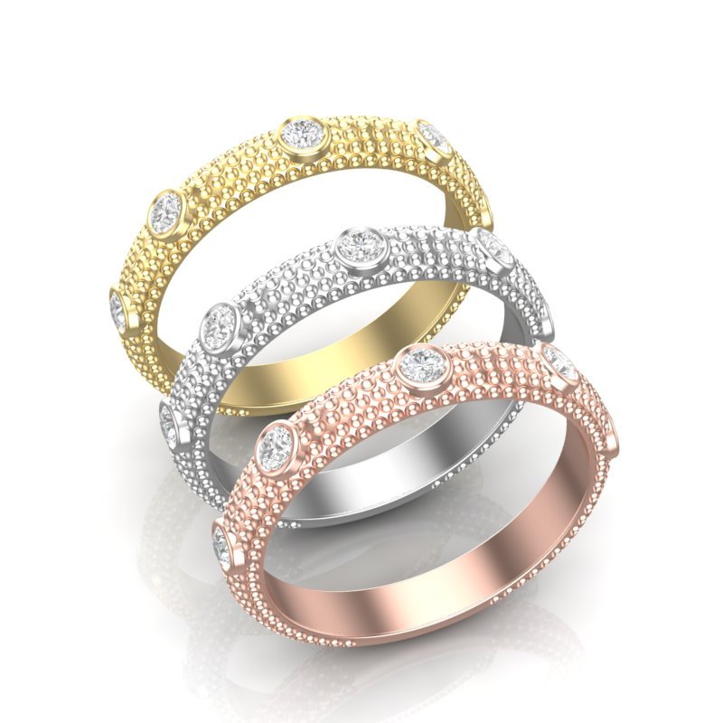 14k Gold 5 Stone Diamond Stackable Ring Wedding Band Ring ABB-171-D  - Abtin & Co.