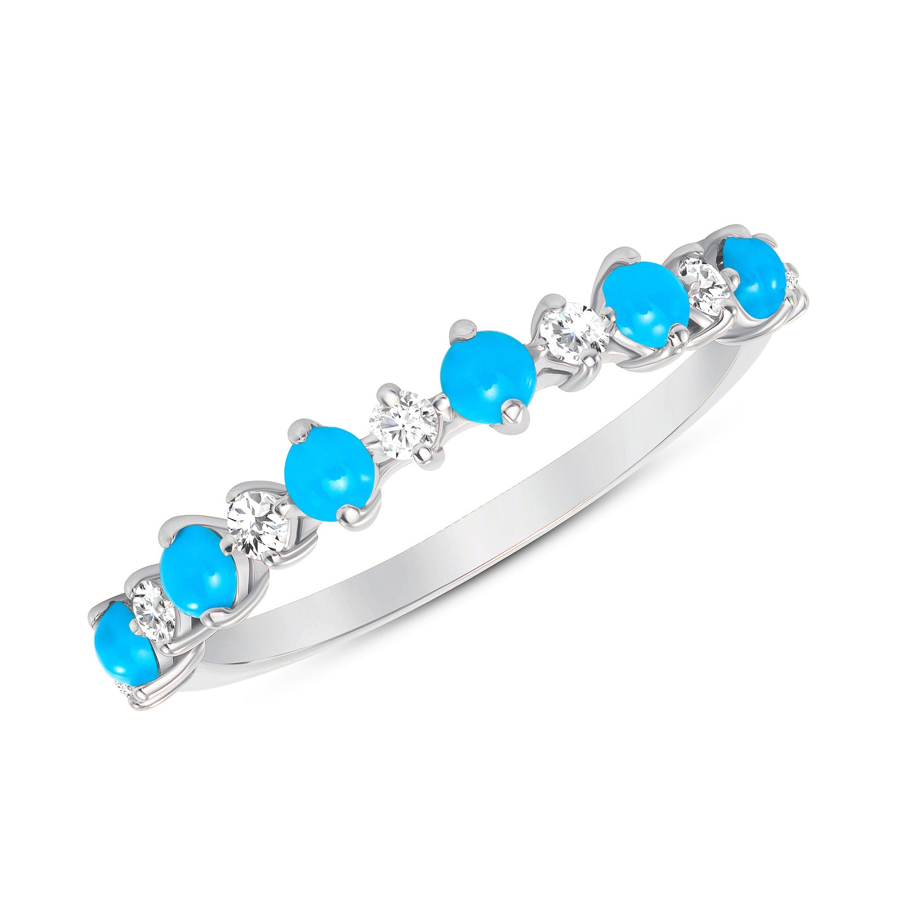 14K Gold Alternating Diamond & Turquoise Stacking Band Ring ABB-252.4-TQD  - Abtin & Co.