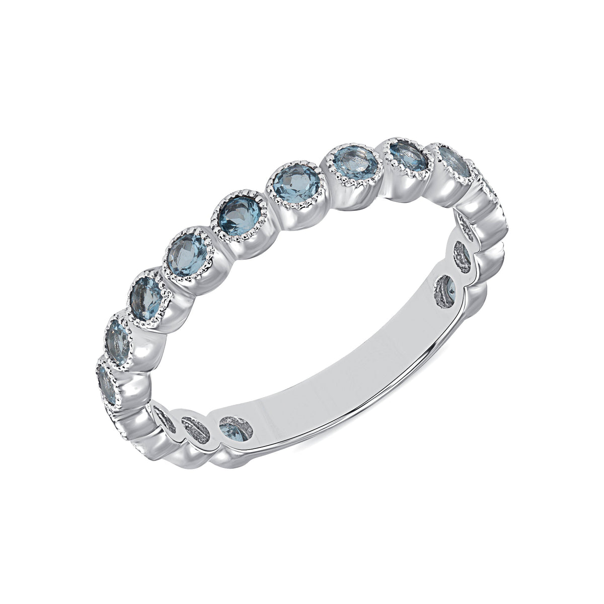 14K Gold Aquamarine Bezel-set Stacking Ring Color-Stone Stacking Band Ring ABB-122-AQF  - Abtin & Co.