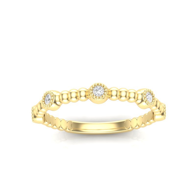 14k Gold Beaded Bezel Diamond Stackable Ring Wedding Band Ring ABB-152-D  - Abtin & Co.