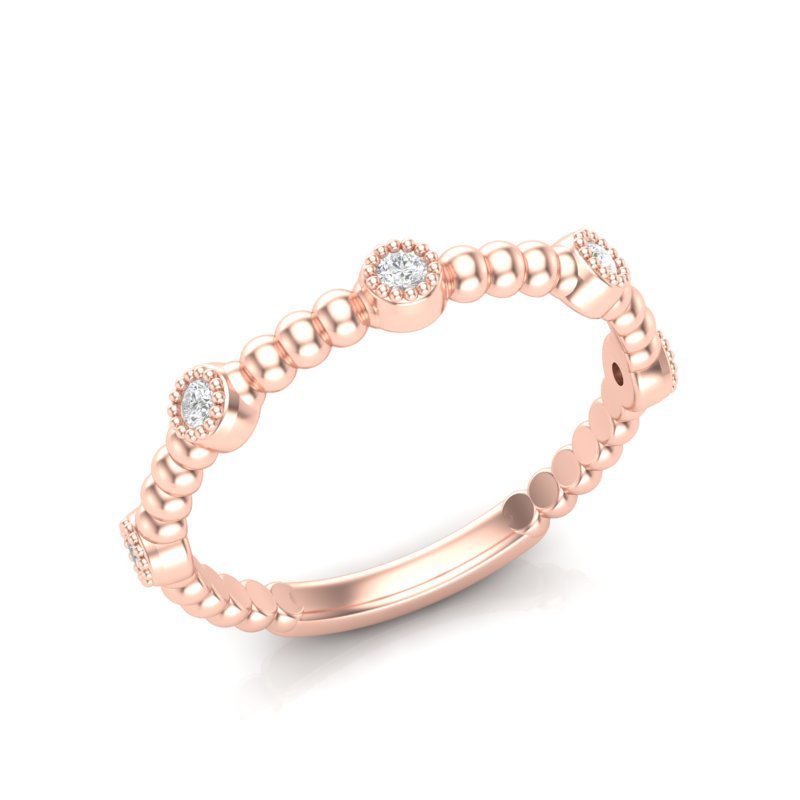14k Gold Beaded Bezel Diamond Stackable Ring Wedding Band Ring ABB-152-D  - Abtin & Co.