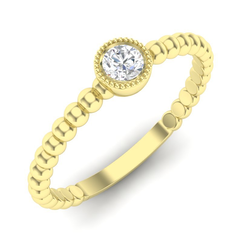 14k Gold Beaded Bezel Diamond Stackable Wedding Band Ring ABB-142-D  - Abtin & Co.