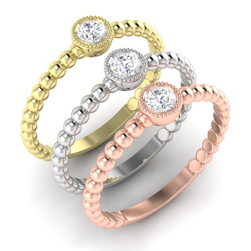 14k Gold Beaded Bezel Diamond Stackable Wedding Band Ring ABB-142-D  - Abtin & Co.