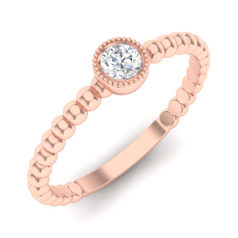 14k Gold Beaded Bezel Diamond Stackable Wedding Band Ring ABB-142-D  - Abtin & Co.