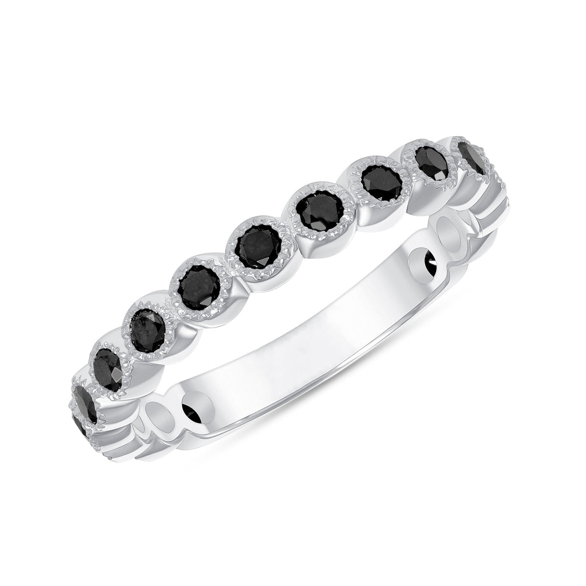 14K Gold Bezel Black Diamond Stackable Band Wedding Ring Ring ABB-122-BDF  - Abtin & Co.