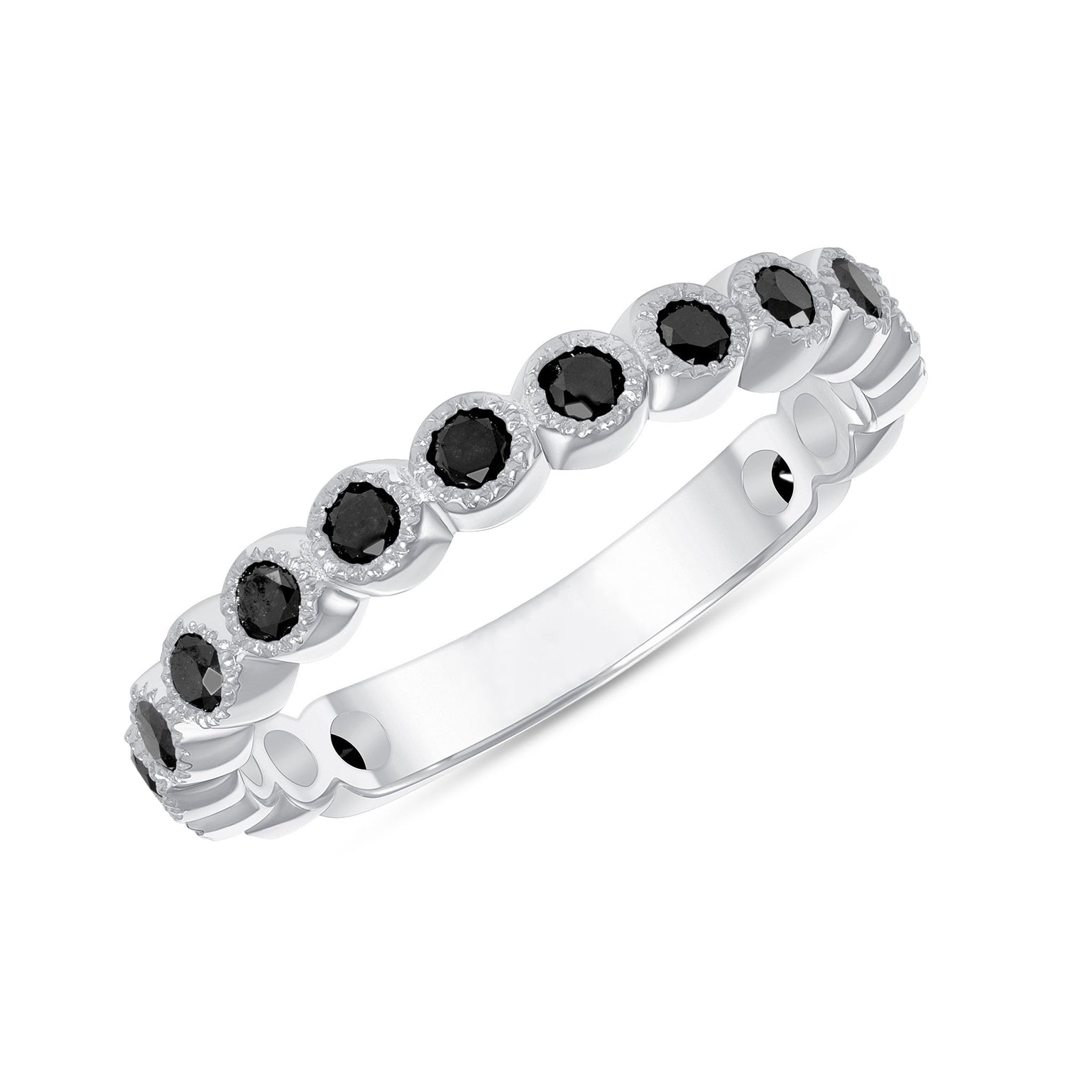 14K Gold Bezel Black Diamond Stackable Band Wedding Ring Ring ABB-122-BDF  - Abtin & Co.