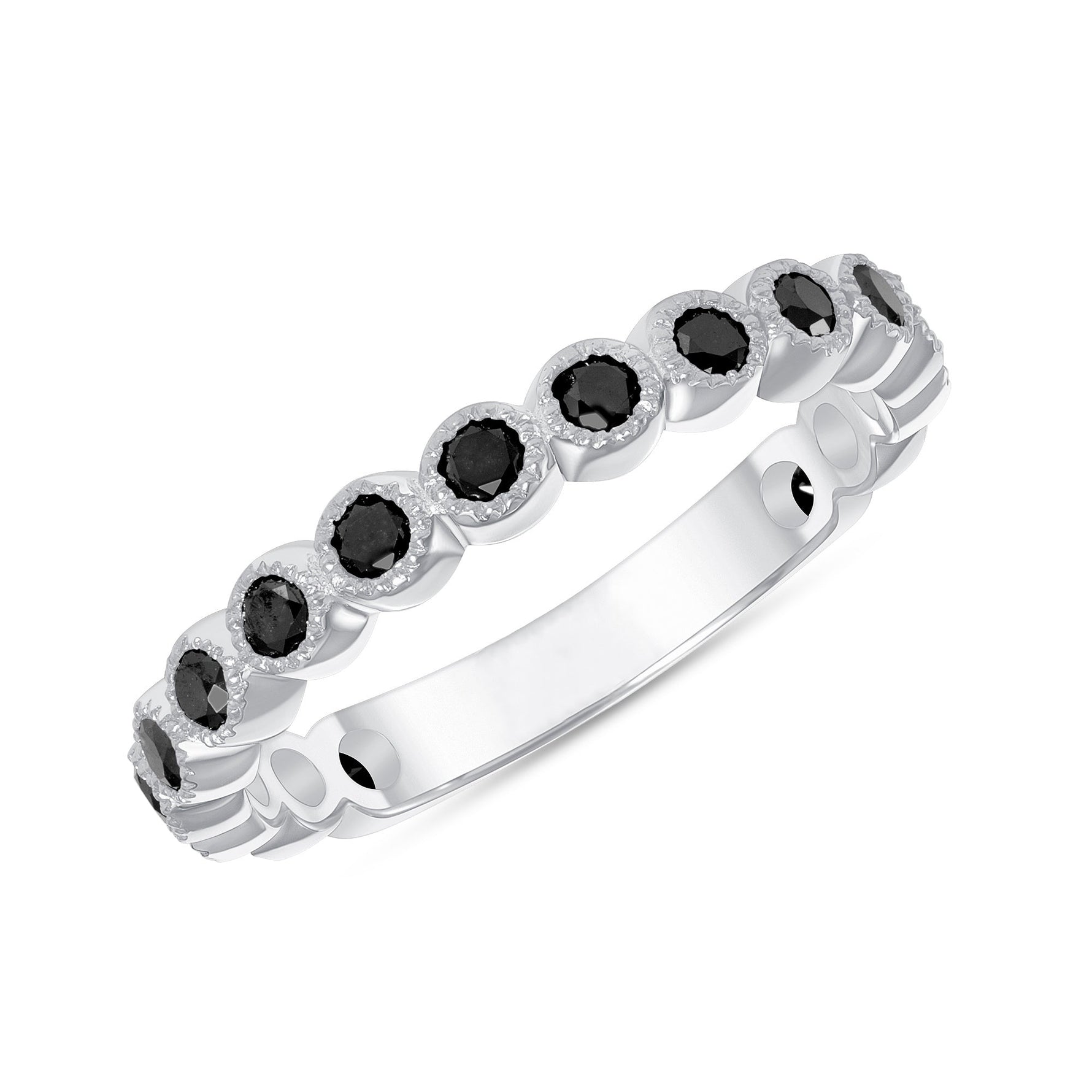 14K Gold Bezel Black Diamond Stackable Band Wedding Ring Ring ABB-122-BDF  - Abtin & Co.