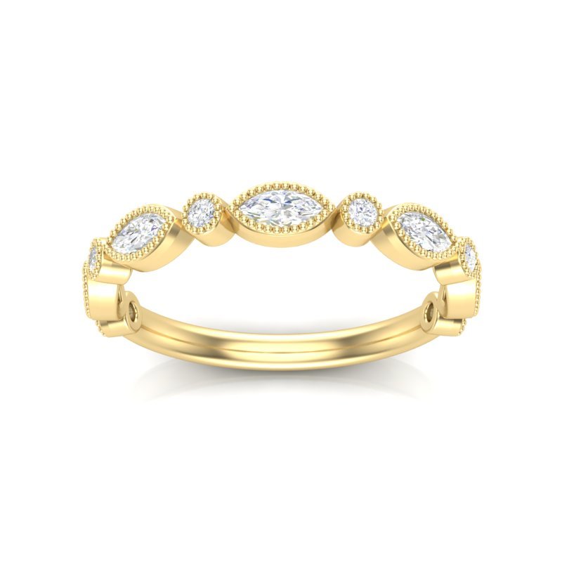 14k Gold Bezel Marquise Diamond Stackable Ring Wedding Band Ring ABB-161-D  - Abtin & Co.