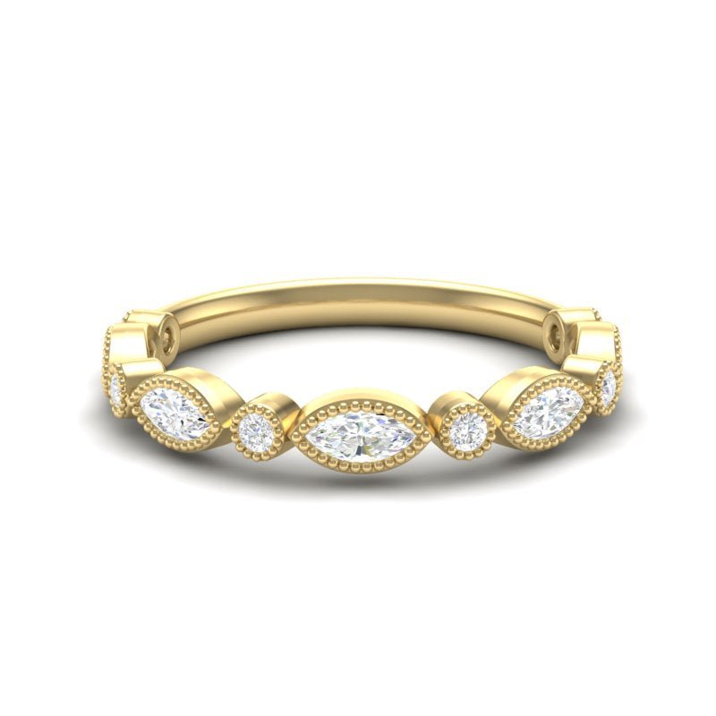 14k Gold Bezel Marquise Diamond Stackable Ring Wedding Band Ring ABB-161-D  - Abtin & Co.