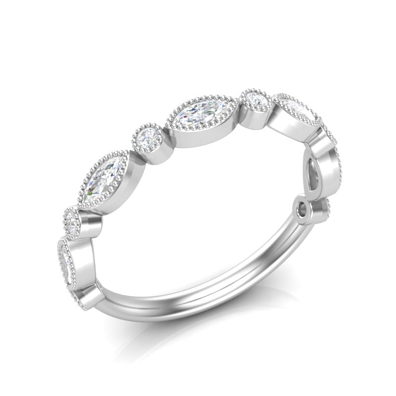 14k Gold Bezel Marquise Diamond Stackable Ring Wedding Band Ring ABB-161-D  - Abtin & Co.