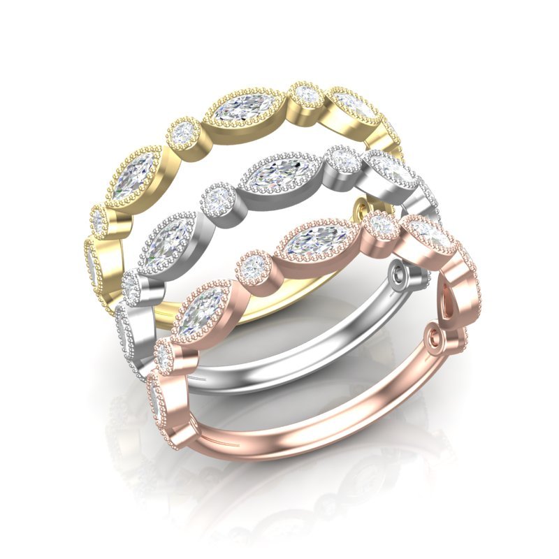 14k Gold Bezel Marquise Diamond Stackable Ring Wedding Band Ring ABB-161-D  - Abtin & Co.