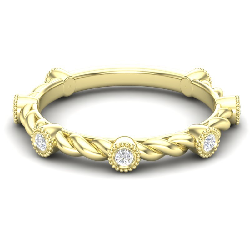 14k Gold Bezel Set Diamond Petite Twist Stackable Ring Wedding Band Ring ABB-203-D  - Abtin & Co.