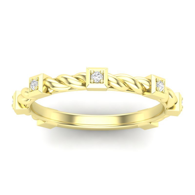 14k Gold Bezel Set Diamond Petite twist Stackable Wedding Band Ring ABB-201-D  - Abtin & Co.