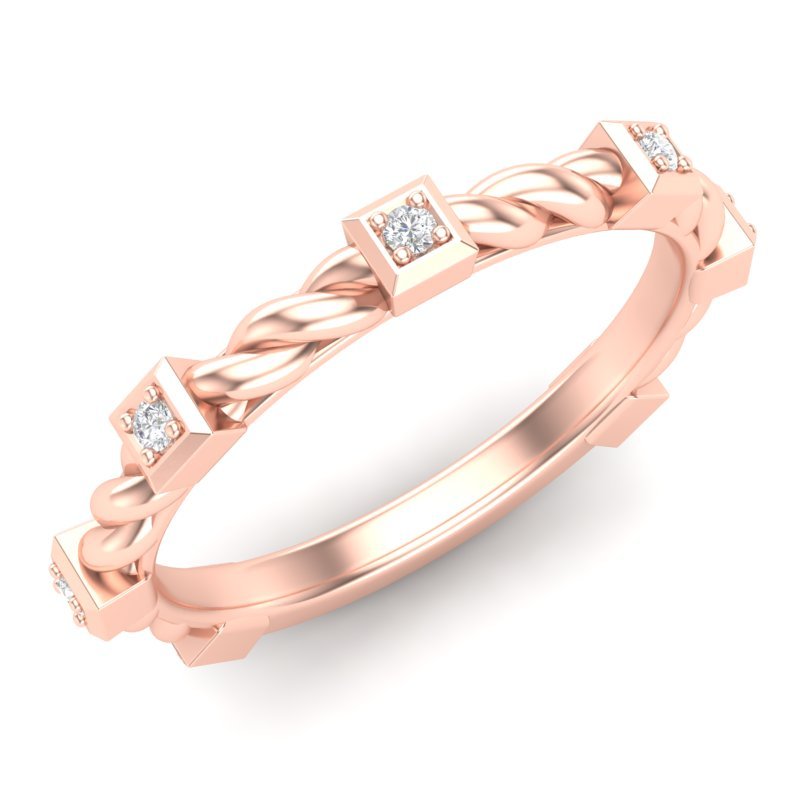 14k Gold Bezel Set Diamond Petite twist Stackable Wedding Band Ring ABB-201-D  - Abtin & Co.