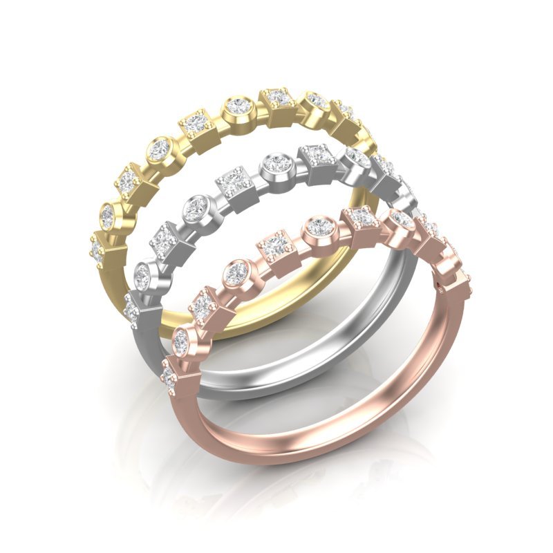 14k Gold Bezel Set Diamond Stackable Ring Wedding Band Ring ABB-155.1-D  - Abtin & Co.