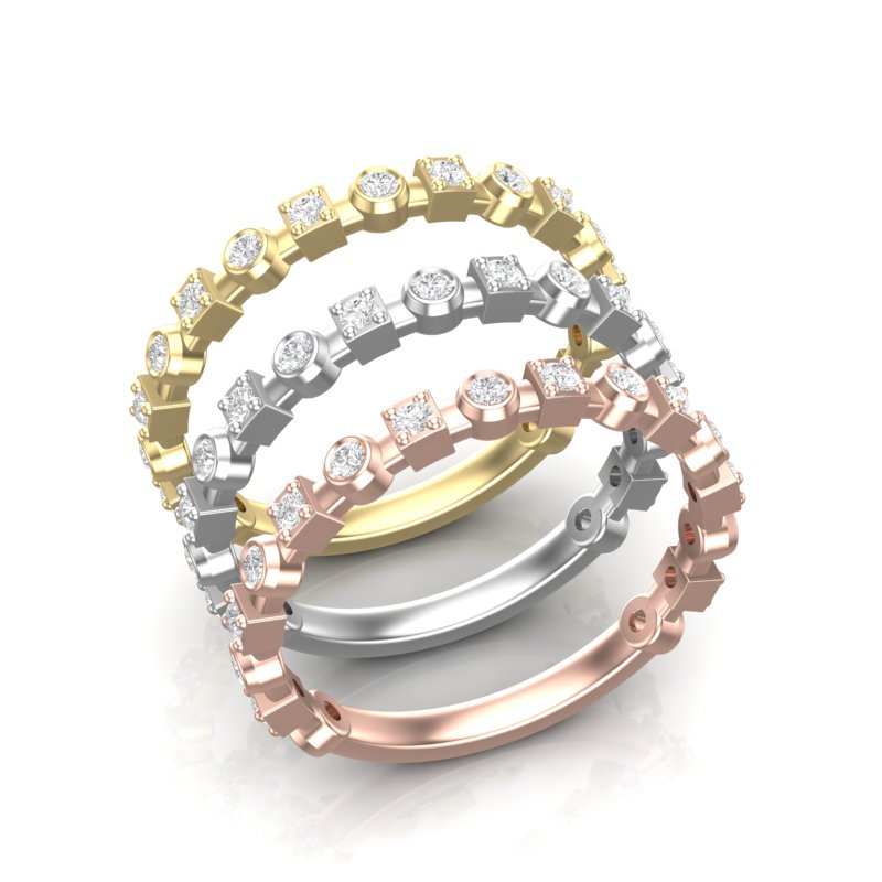 14k Gold Bezel Set Diamond Stackable Ring Wedding Band Ring ABB-155.2-D  - Abtin & Co.