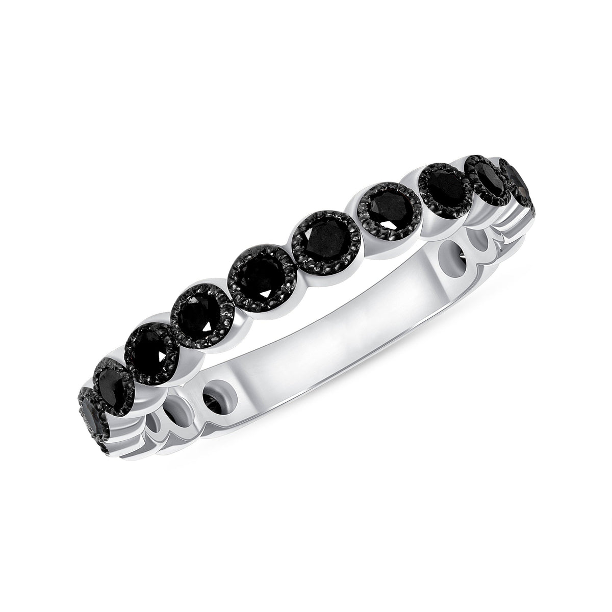 14K Gold Black Diamond Stackable Band Wedding Ring Ring ABB-122-BDF-BR  - Abtin & Co.
