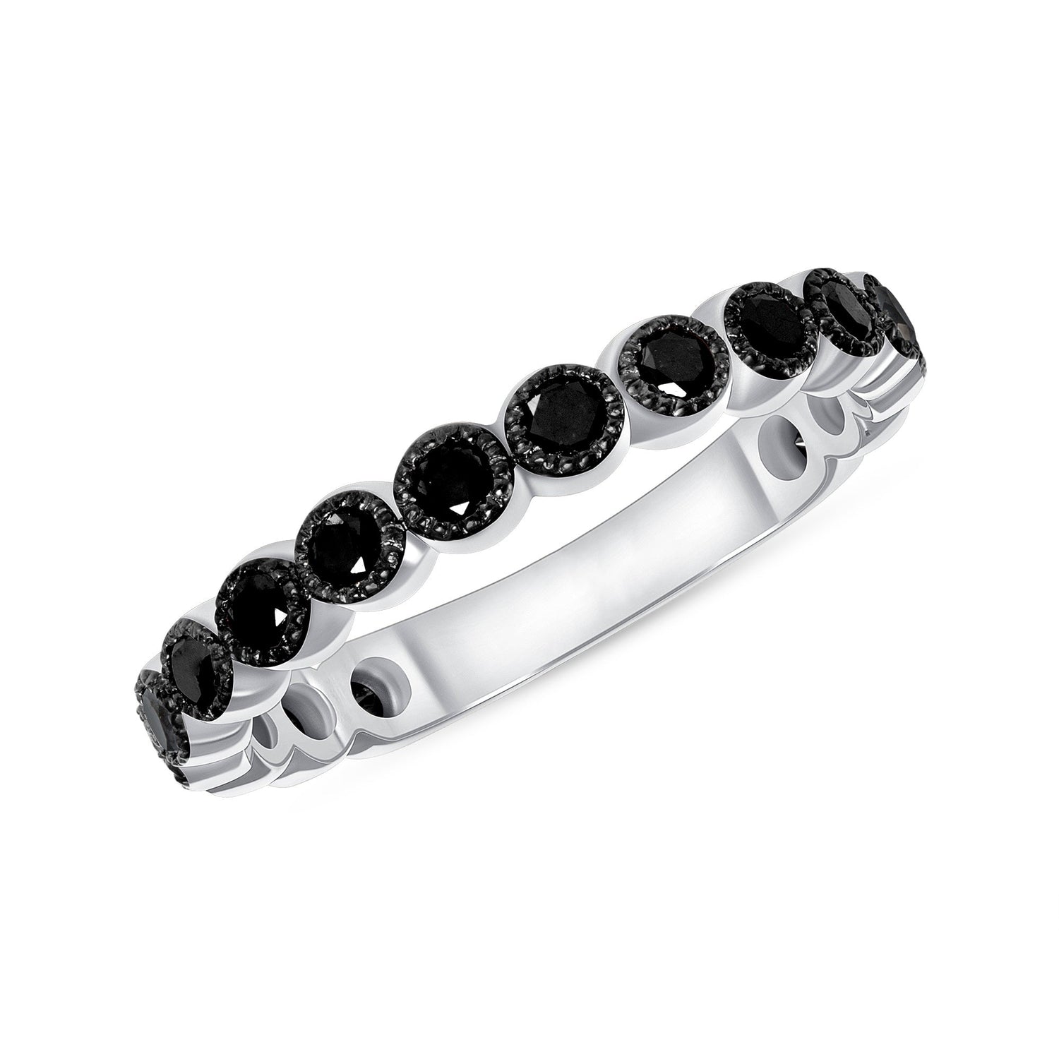 14K Gold Black Diamond Stackable Band Wedding Ring Ring ABB-122-BDF-BR  - Abtin & Co.