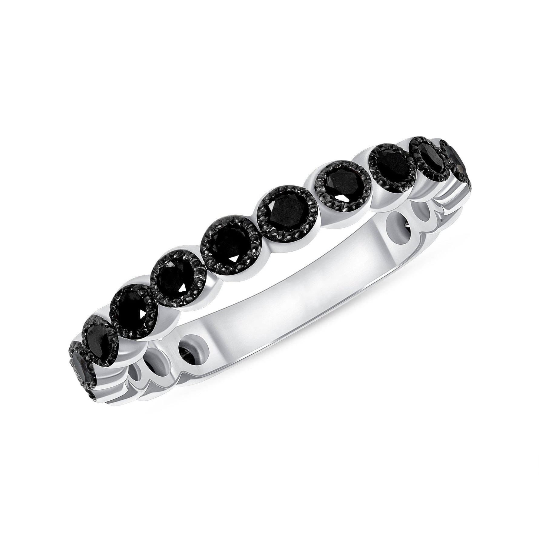 14K Gold Black Diamond Stackable Band Wedding Ring Ring ABB-122-BDF-BR  - Abtin & Co.