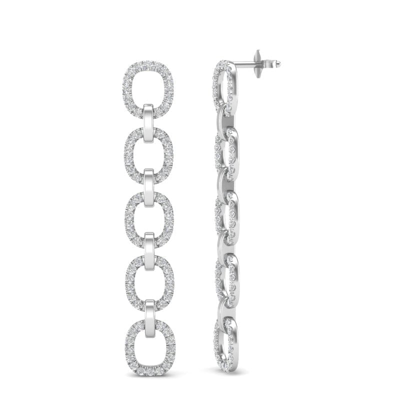 14k Gold Chain-link Diamond Drop Earrings Earring ABE-103.2W-D  - Abtin & Co.