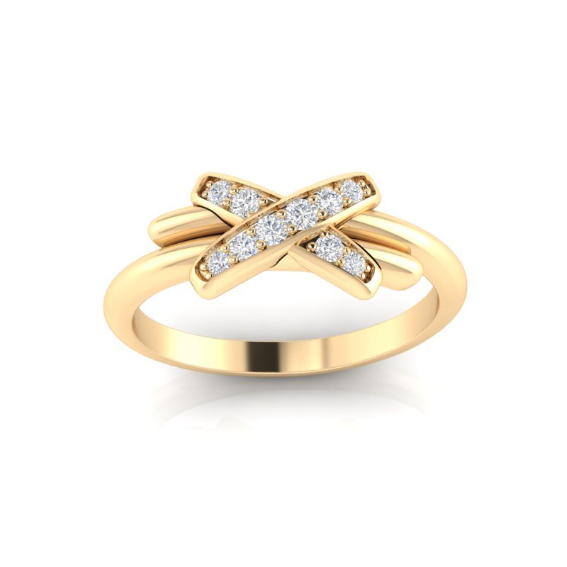 14k Gold Crossover Diamond Ring Ring ABB-221-D  - Abtin & Co.