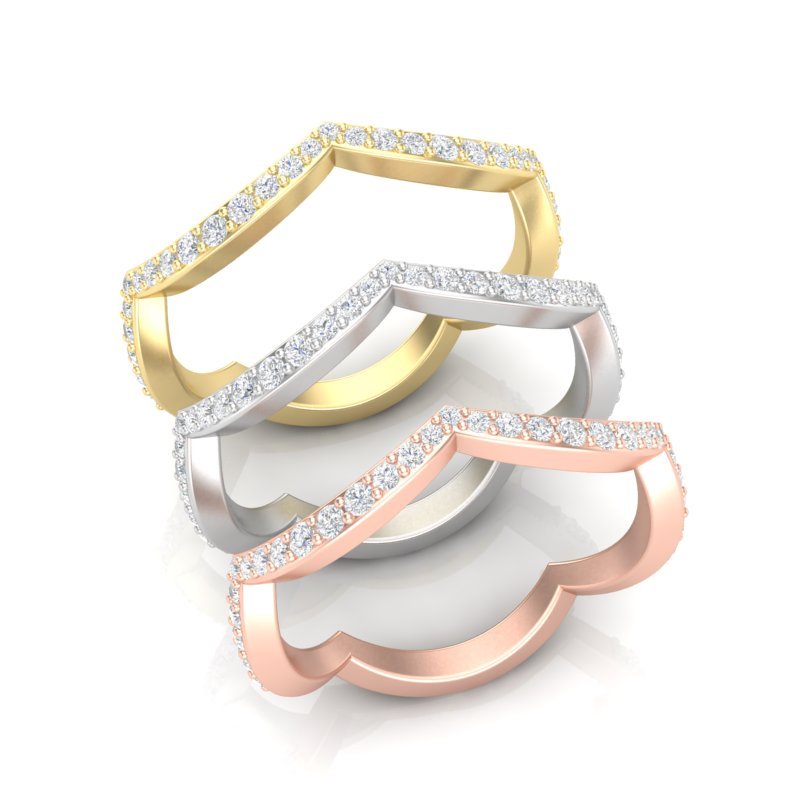 14k Gold Curved Diamond Stackable Ring Wedding Band Ring ABB-191-D  - Abtin & Co.