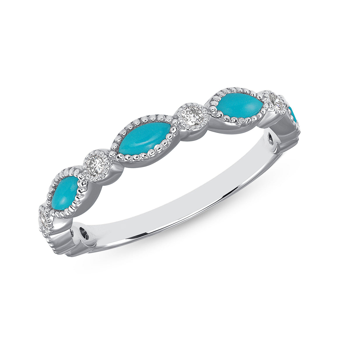 14K Gold Diamond and Turquoise Bead & Eye Stackable Band Ring ABB-161-TQD  - Abtin & Co.