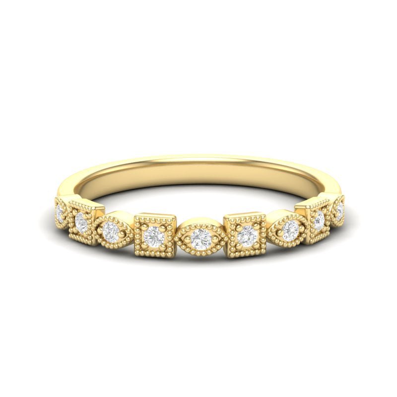 14k Gold Diamond Art Deco Square Marquise Stackable Ring/Wedding Band Ring ABB-200-D  - Abtin & Co.