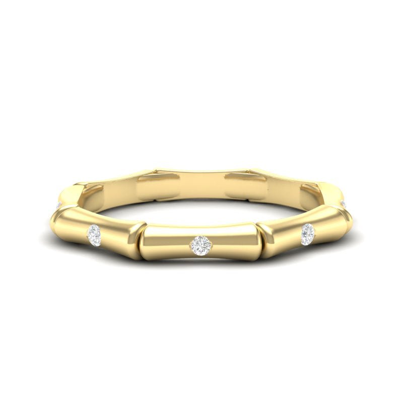 14k Gold Diamond Bamboo Ring Wedding Band Ring ABB-180-D  - Abtin & Co.