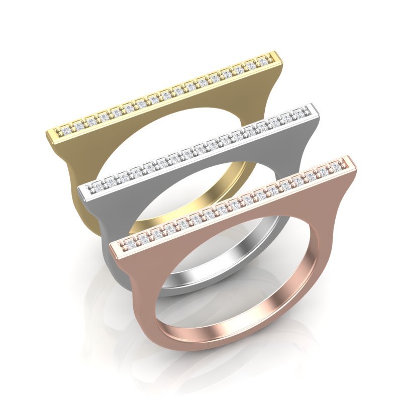 14k Gold Diamond Bar Ring Stacking Band Ring   - Abtin & Co.