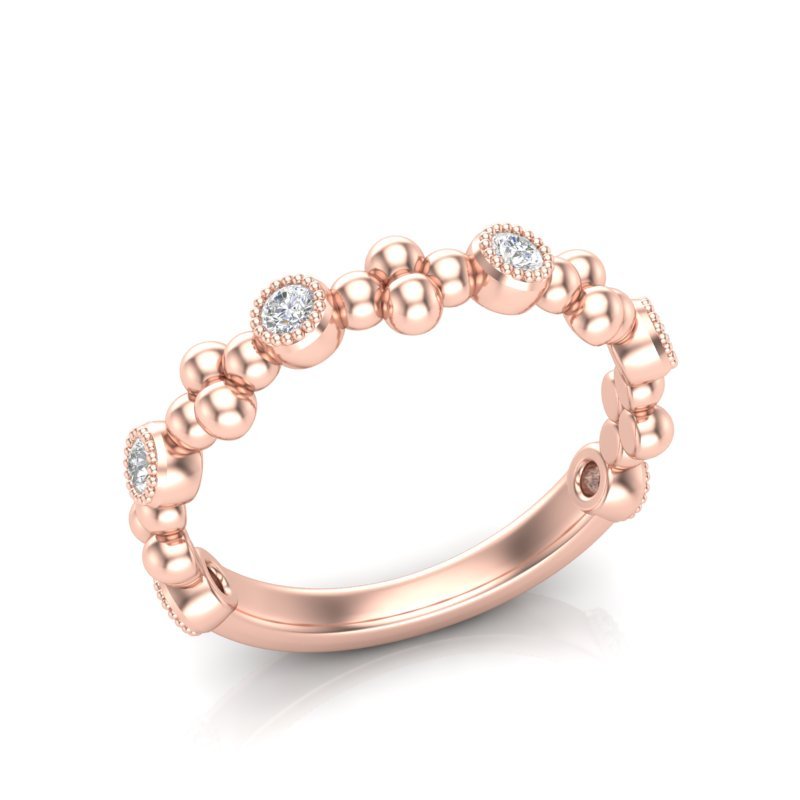 14k Gold Diamond Beaded Milgrain Bezel Stackable Ring Wedding Band Ring ABB-197-D  - Abtin & Co.