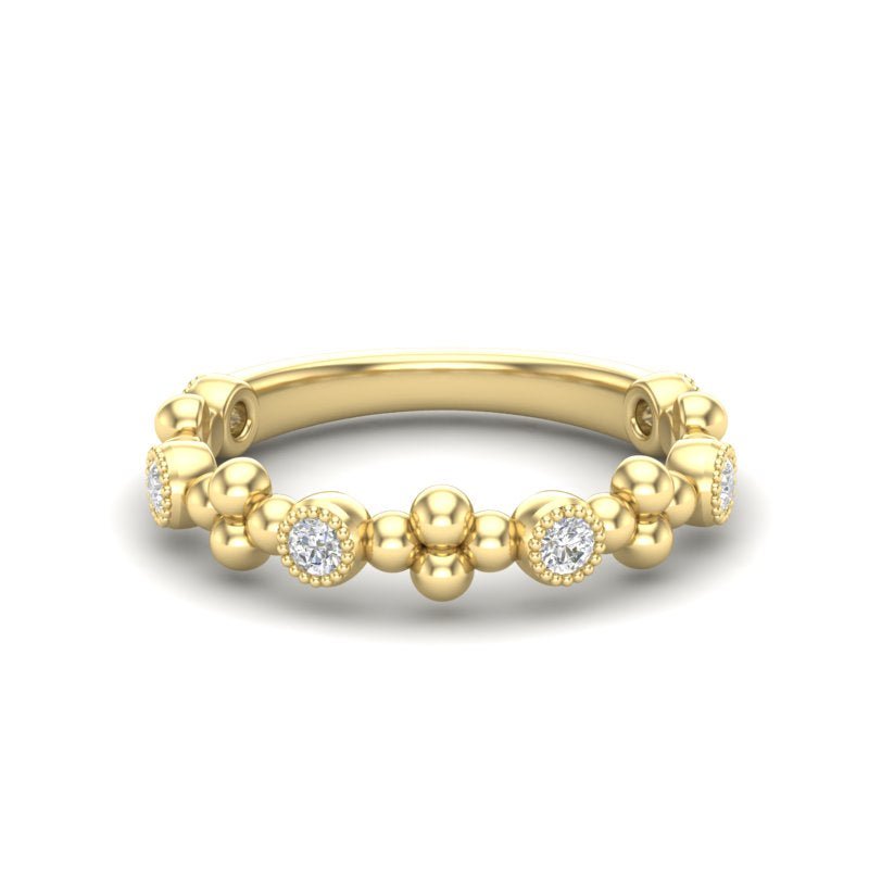 14k Gold Diamond Beaded Milgrain Bezel Stackable Ring Wedding Band Ring ABB-196-D  - Abtin & Co.