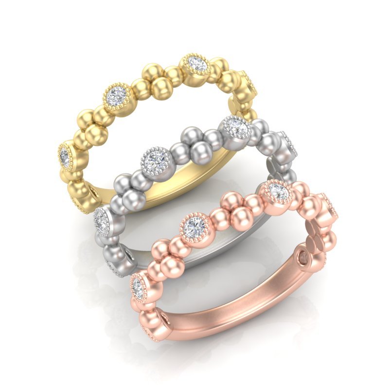 14k Gold Diamond Beaded Milgrain Bezel Stackable Ring Wedding Band Ring ABB-196-D  - Abtin & Co.