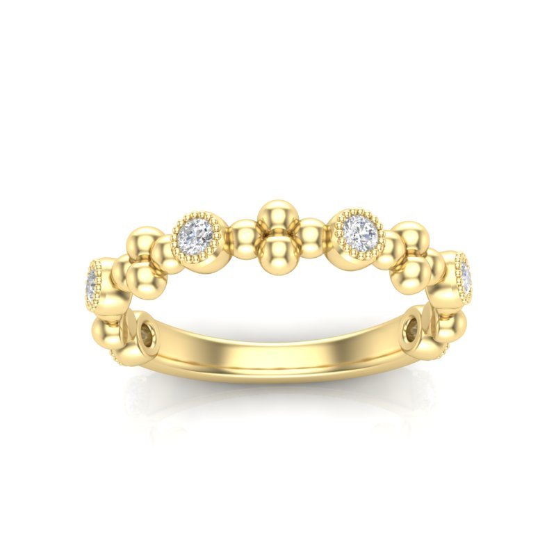 14k Gold Diamond Beaded Milgrain Bezel Stackable Ring Wedding Band Ring ABB-196-D  - Abtin & Co.