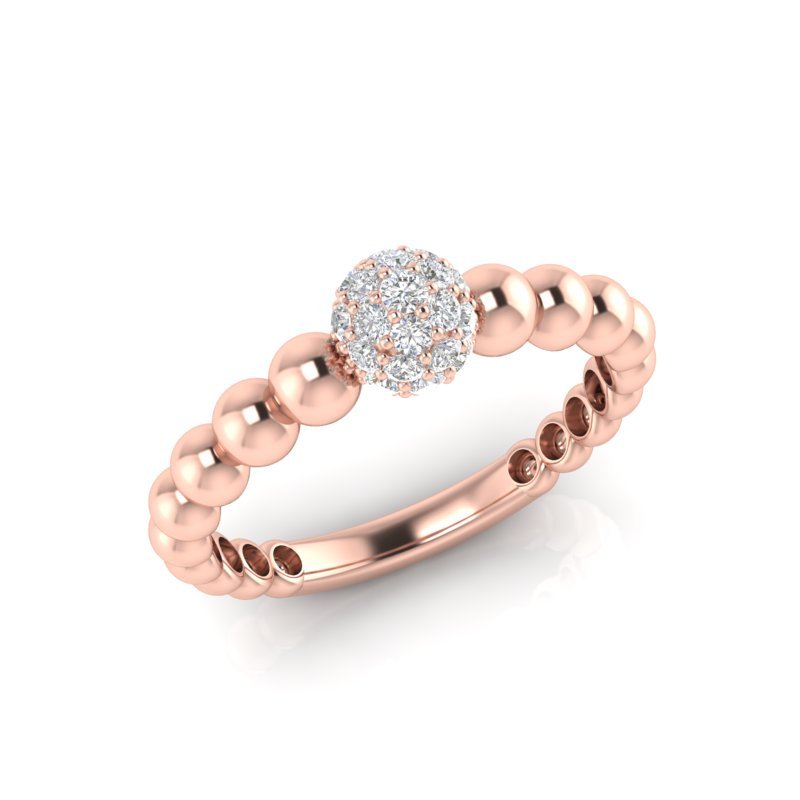 14k Gold Diamond Beaded Stackable Ring Wedding Band Ring ABB-209.1-D  - Abtin & Co.