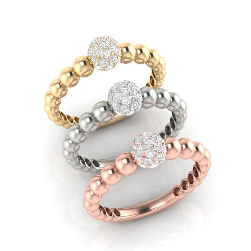 14k Gold Diamond Beaded Stackable Ring Wedding Band Ring ABB-209.1-D  - Abtin & Co.