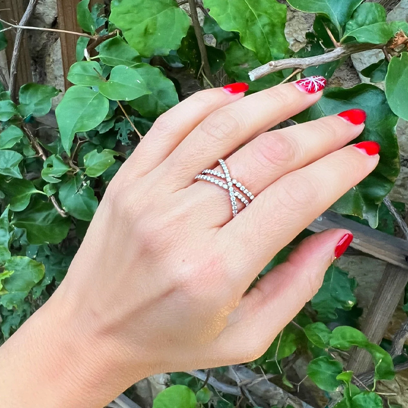 14K Gold Diamond Criss-Cross Ring Ring ABB-286-D  - Abtin & Co.